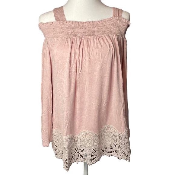 Adiva Women’s Mauve Convertible Smocked Lace Off The Shoulder Top Shirt Large - Picture 1 of 11